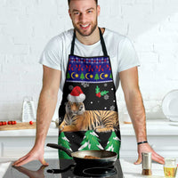 Malaysia Christmas Apron with Tiger Santa Hat Snowflakes and Holiday Tree Pattern - Wonder Print Shop