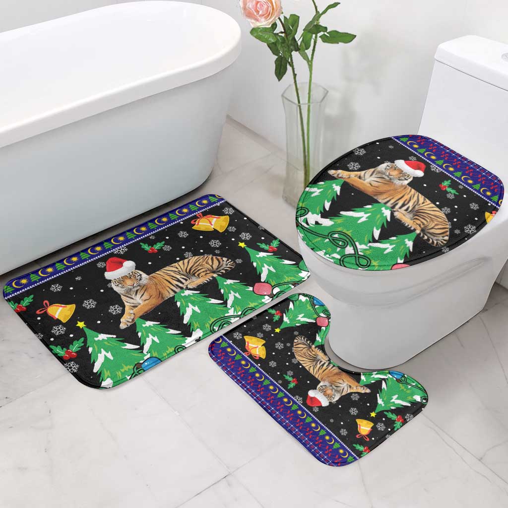 Malaysia Christmas Bathroom Set with Tiger Santa Hat Snowflakes and Holiday Tree Pattern - Wonder Print Shop