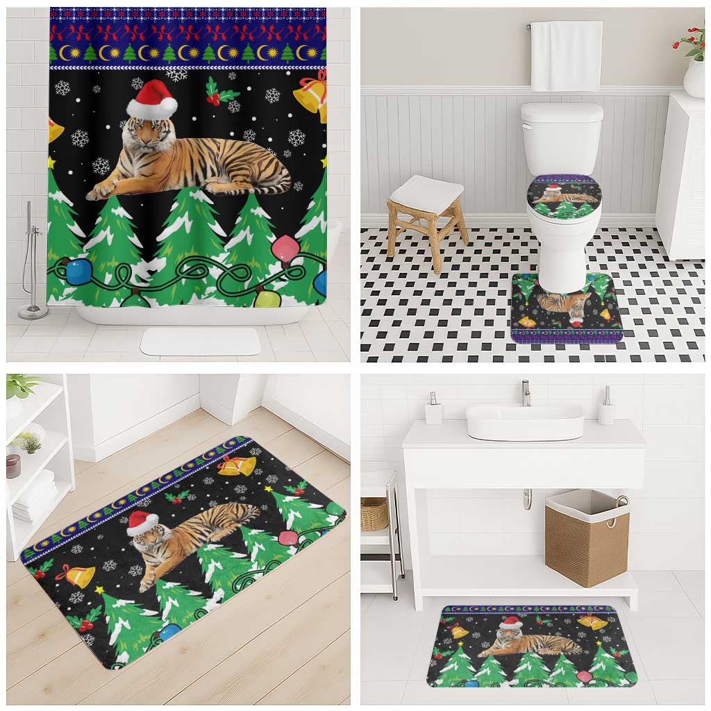 Malaysia Christmas Bathroom Set with Tiger Santa Hat Snowflakes and Holiday Tree Pattern - Wonder Print Shop