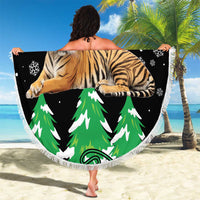 Malaysia Christmas Beach Blanket with Tiger Santa Hat Snowflakes and Holiday Tree Pattern - Wonder Print Shop