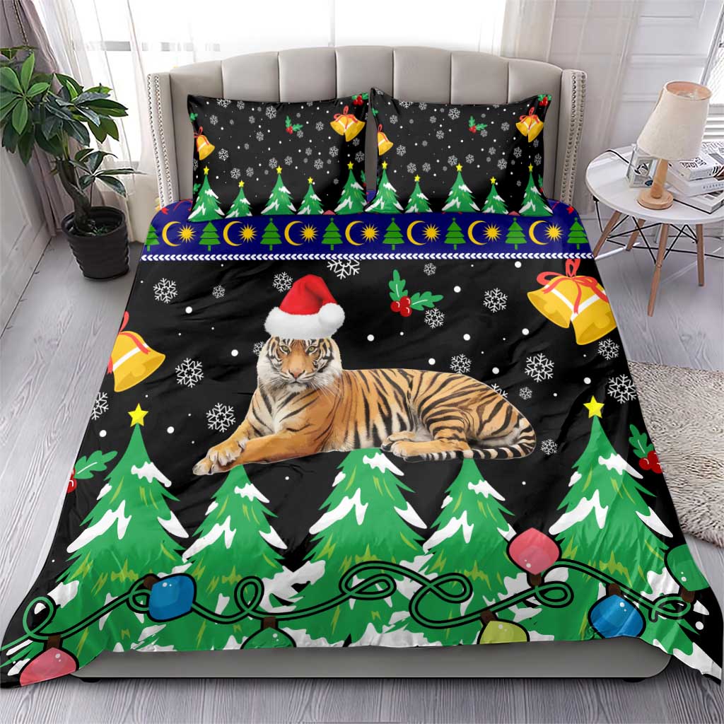 Malaysia Christmas Bedding Set with Tiger Santa Hat Snowflakes and Holiday Tree Pattern - Wonder Print Shop