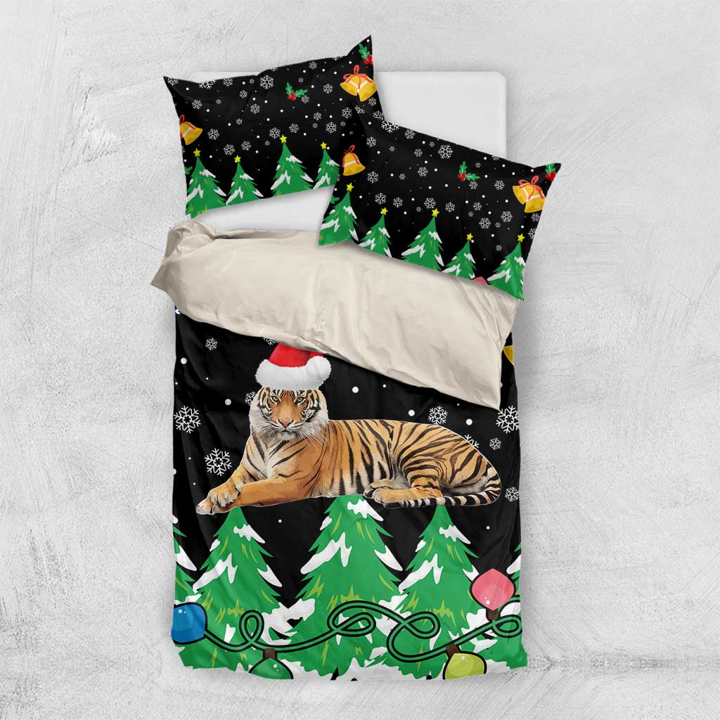 Malaysia Christmas Bedding Set with Tiger Santa Hat Snowflakes and Holiday Tree Pattern - Wonder Print Shop