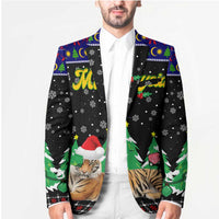 Malaysia Christmas Blazer with Tiger Santa Hat Snowflakes and Holiday Tree Pattern - Wonder Print Shop