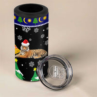 Malaysia Christmas 4 in 1 Can Cooler Tumbler with Tiger Santa Hat Snowflakes and Holiday Tree Pattern - Wonder Print Shop