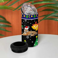 Malaysia Christmas 4 in 1 Can Cooler Tumbler with Tiger Santa Hat Snowflakes and Holiday Tree Pattern - Wonder Print Shop