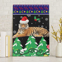 Malaysia Christmas Canvas Wall Art with Tiger Santa Hat Snowflakes and Holiday Tree Pattern - Wonder Print Shop