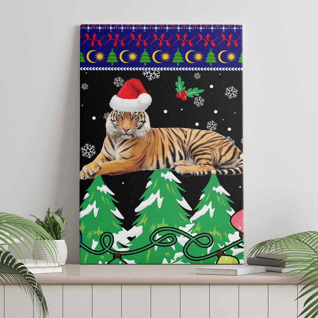 Malaysia Christmas Canvas Wall Art with Tiger Santa Hat Snowflakes and Holiday Tree Pattern - Wonder Print Shop