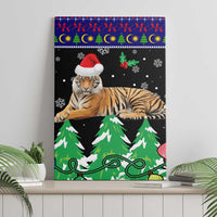Malaysia Christmas Canvas Wall Art with Tiger Santa Hat Snowflakes and Holiday Tree Pattern - Wonder Print Shop