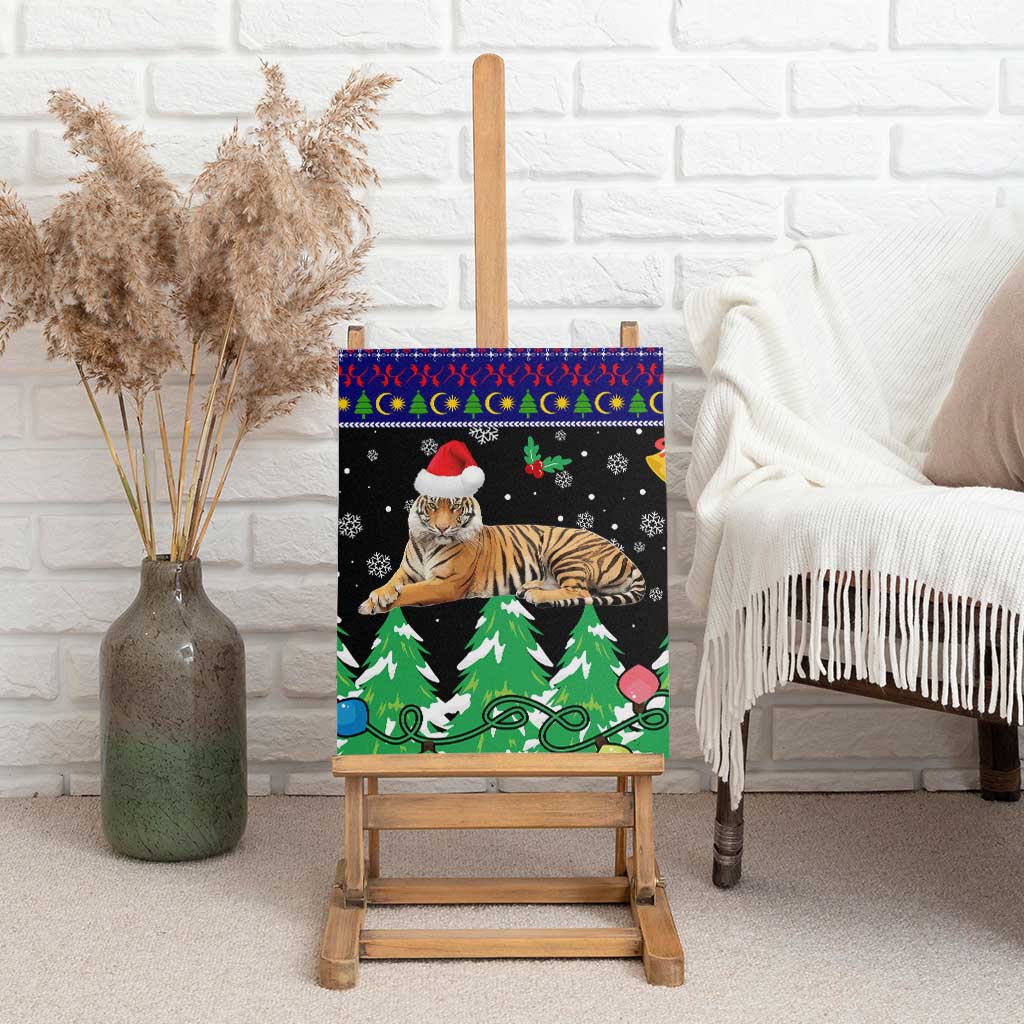 Malaysia Christmas Canvas Wall Art with Tiger Santa Hat Snowflakes and Holiday Tree Pattern - Wonder Print Shop