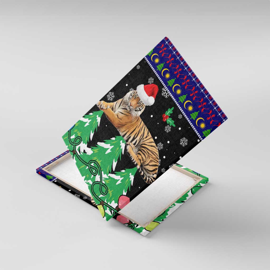 Malaysia Christmas Canvas Wall Art with Tiger Santa Hat Snowflakes and Holiday Tree Pattern - Wonder Print Shop
