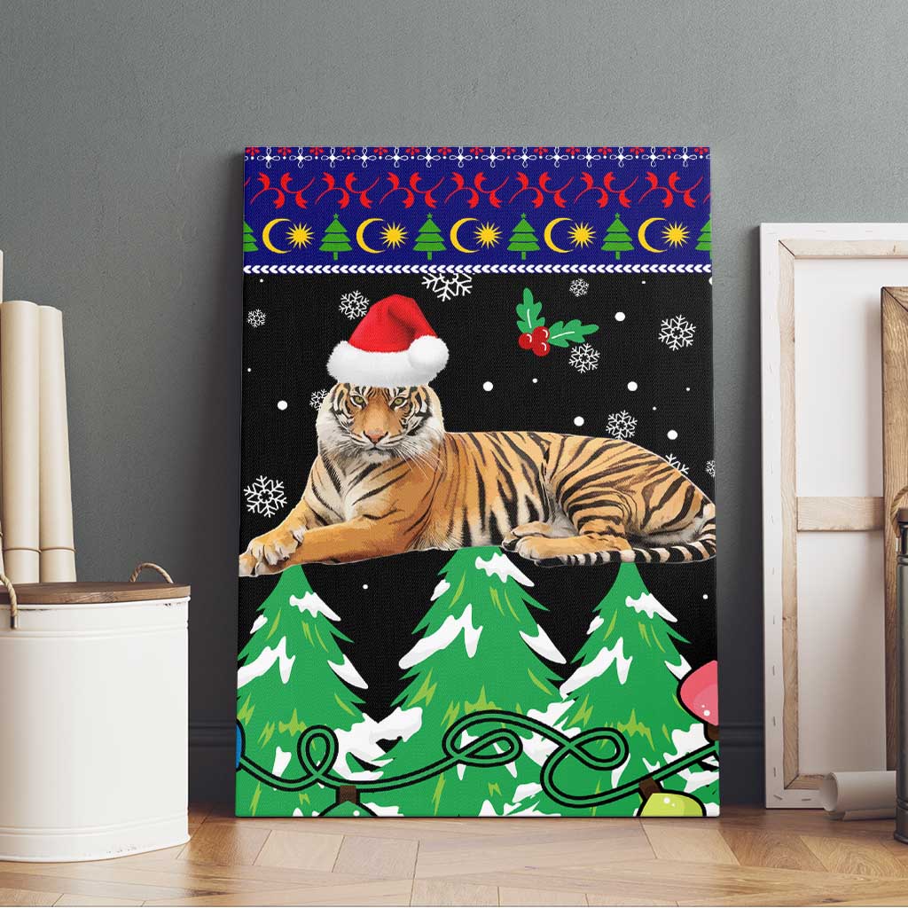 Malaysia Christmas Canvas Wall Art with Tiger Santa Hat Snowflakes and Holiday Tree Pattern - Wonder Print Shop