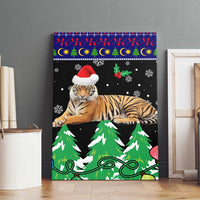 Malaysia Christmas Canvas Wall Art with Tiger Santa Hat Snowflakes and Holiday Tree Pattern - Wonder Print Shop