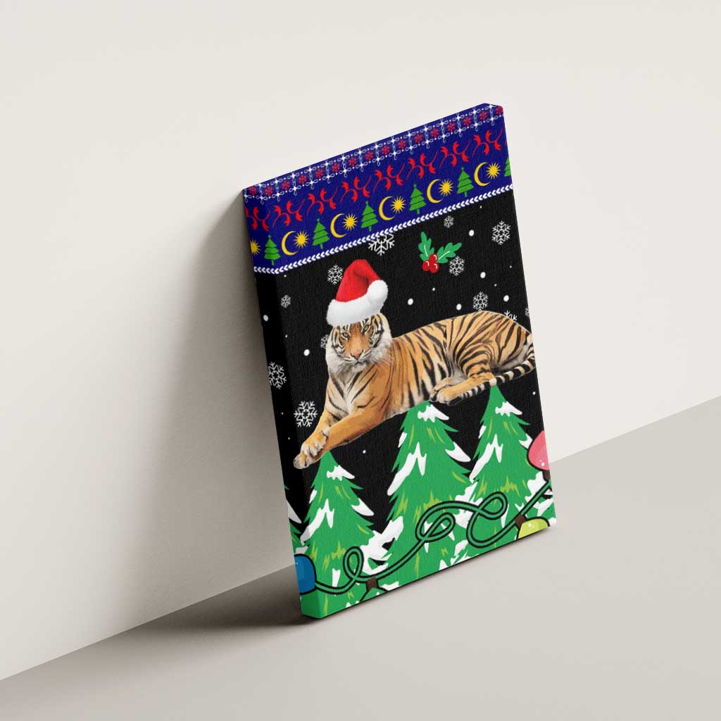 Malaysia Christmas Canvas Wall Art with Tiger Santa Hat Snowflakes and Holiday Tree Pattern - Wonder Print Shop