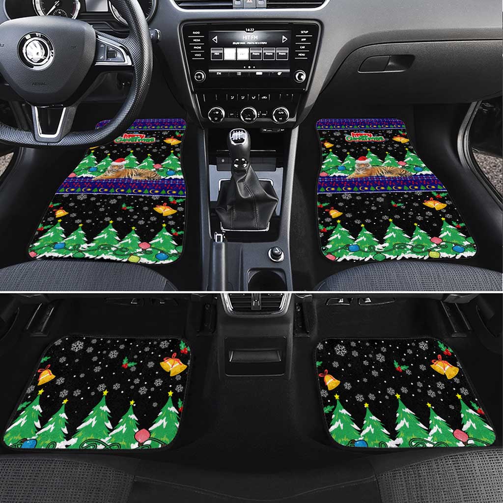 Malaysia Christmas Car Mats with Tiger Santa Hat Snowflakes and Holiday Tree Pattern - Wonder Print Shop