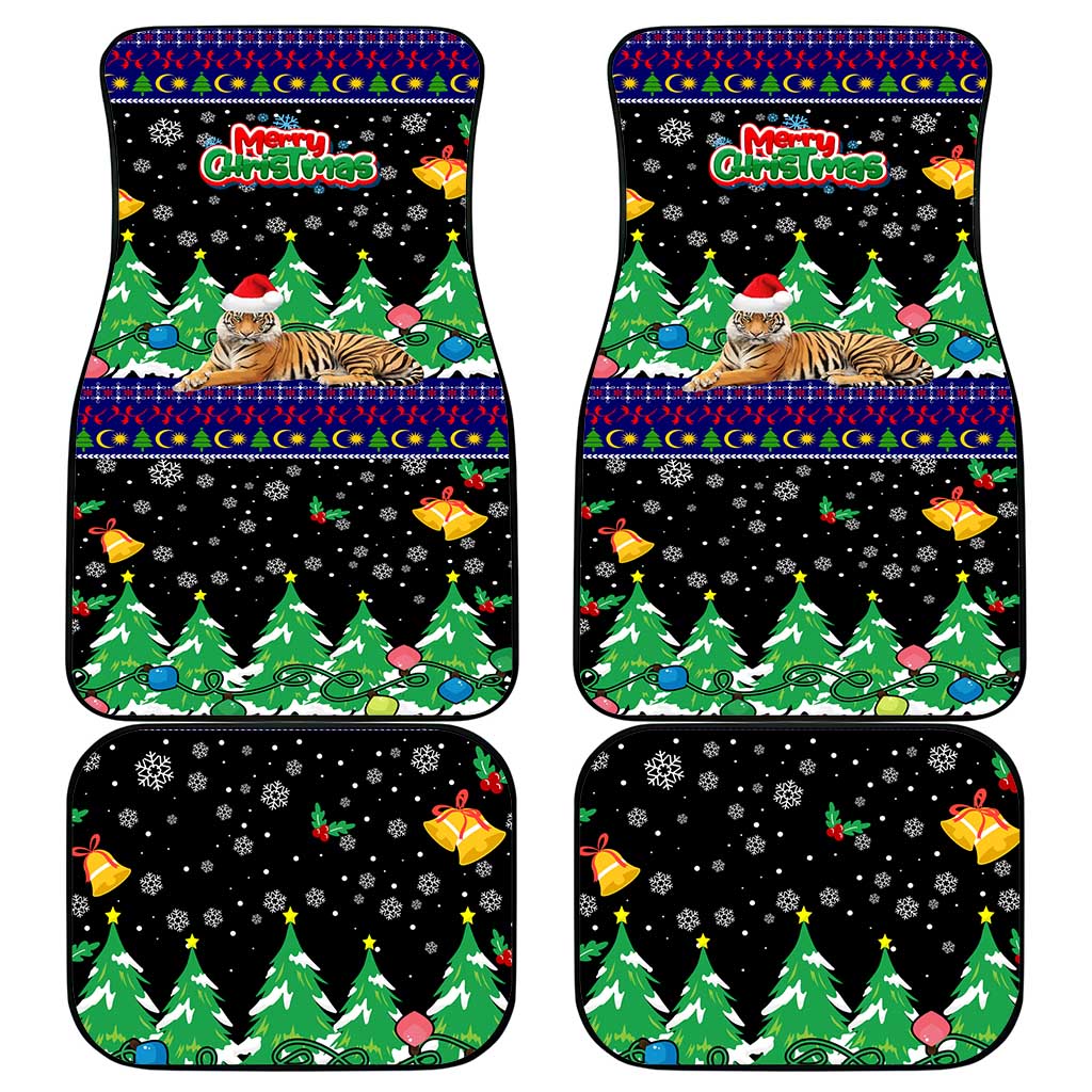 Malaysia Christmas Car Mats with Tiger Santa Hat Snowflakes and Holiday Tree Pattern - Wonder Print Shop