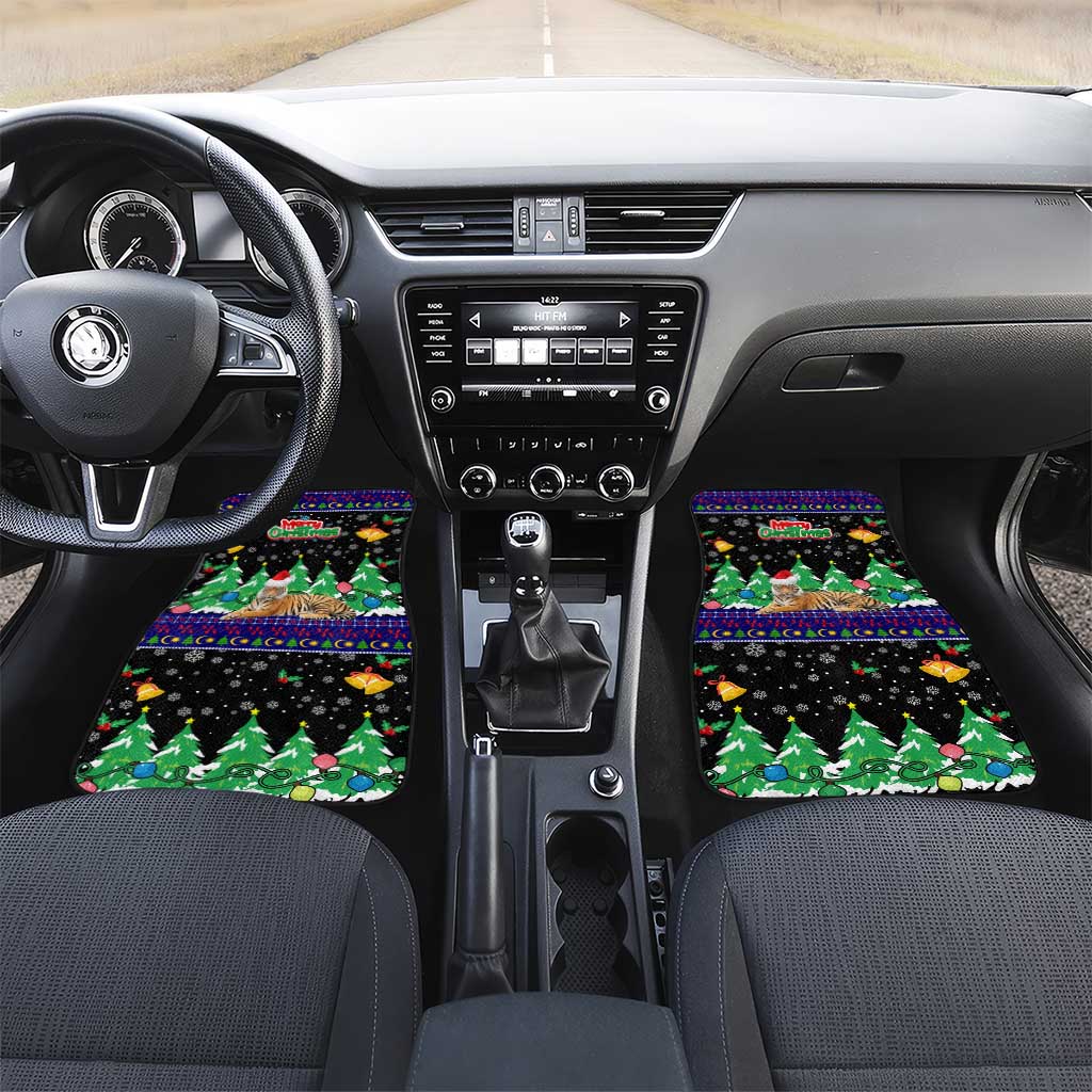 Malaysia Christmas Car Mats with Tiger Santa Hat Snowflakes and Holiday Tree Pattern - Wonder Print Shop