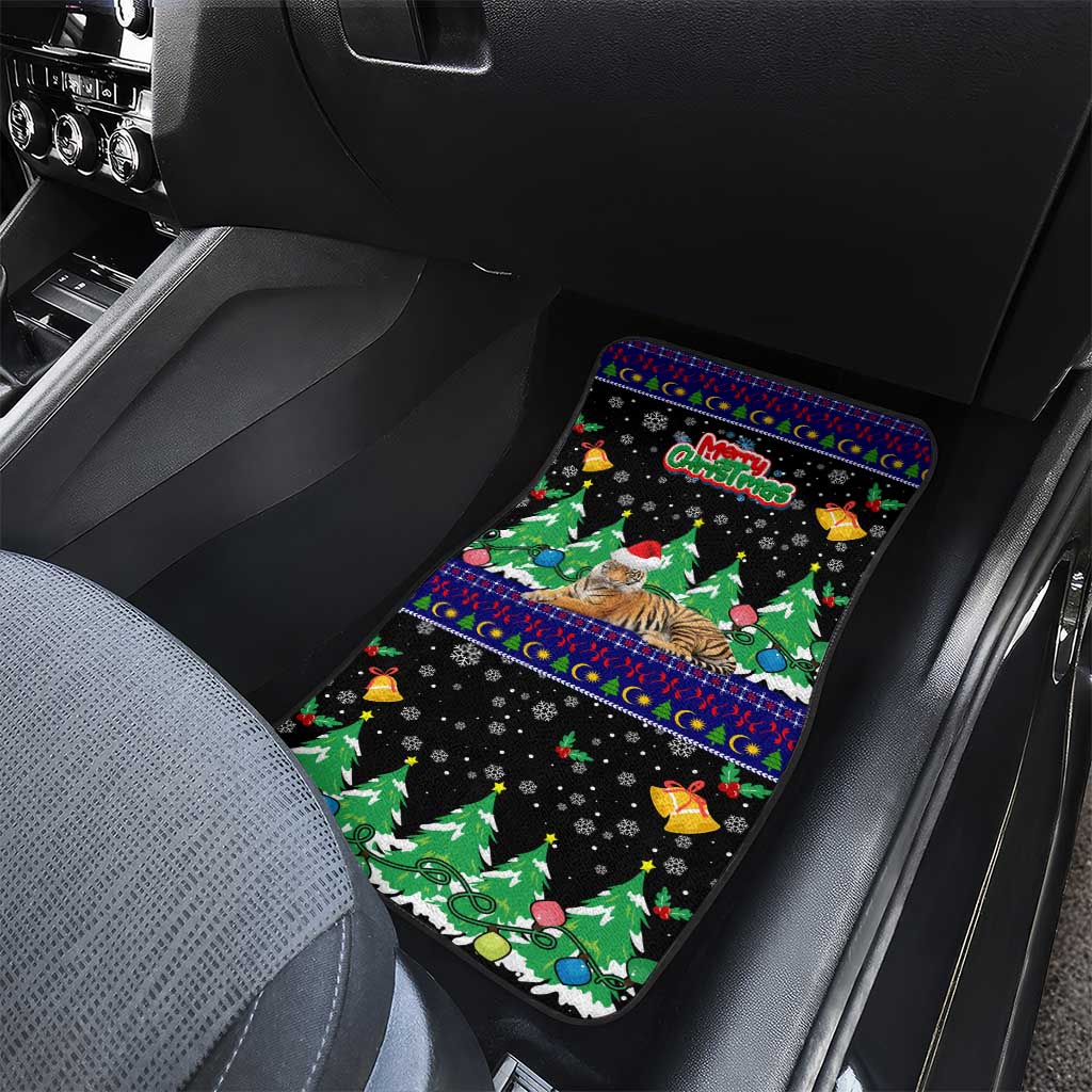 Malaysia Christmas Car Mats with Tiger Santa Hat Snowflakes and Holiday Tree Pattern - Wonder Print Shop