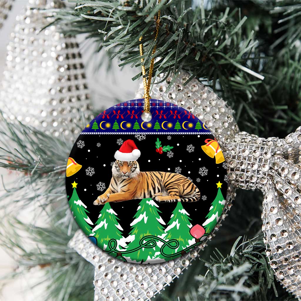 Malaysia Christmas Ceramic Ornament with Tiger Santa Hat Snowflakes and Holiday Tree Pattern - Wonder Print Shop