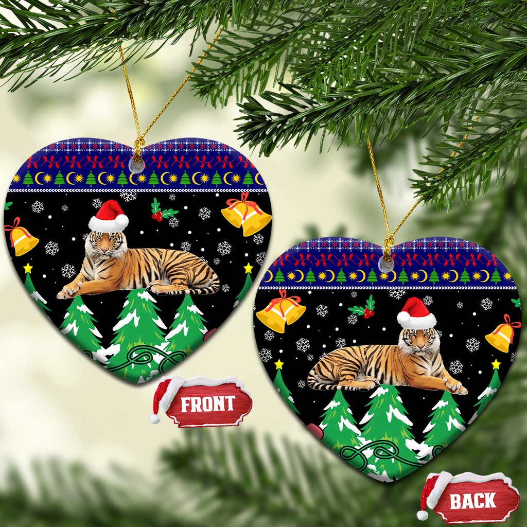 Malaysia Christmas Ceramic Ornament with Tiger Santa Hat Snowflakes and Holiday Tree Pattern - Wonder Print Shop