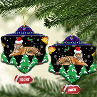 Malaysia Christmas Ceramic Ornament with Tiger Santa Hat Snowflakes and Holiday Tree Pattern - Wonder Print Shop