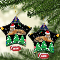 Malaysia Christmas Ceramic Ornament with Tiger Santa Hat Snowflakes and Holiday Tree Pattern - Wonder Print Shop