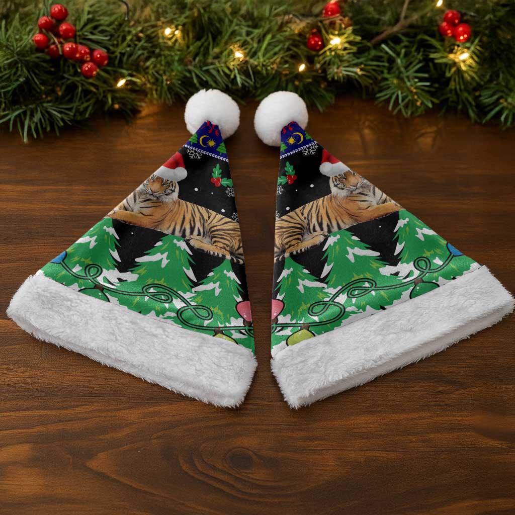 Malaysia Christmas Santa Hat with Tiger Santa Hat Snowflakes and Holiday Tree Pattern - Wonder Print Shop
