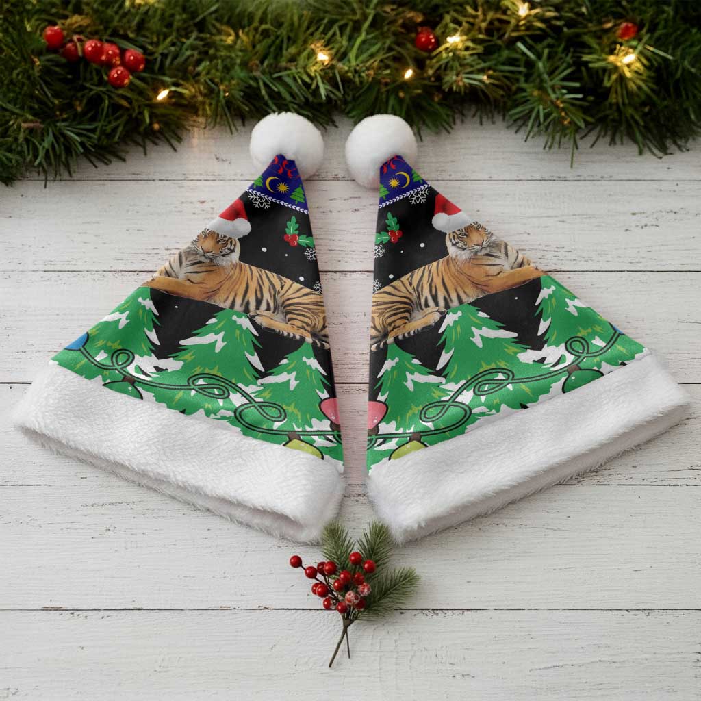 Malaysia Christmas Santa Hat with Tiger Santa Hat Snowflakes and Holiday Tree Pattern - Wonder Print Shop