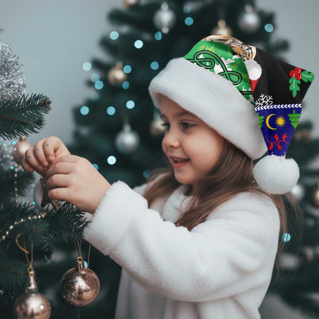 Malaysia Christmas Santa Hat with Tiger Santa Hat Snowflakes and Holiday Tree Pattern - Wonder Print Shop