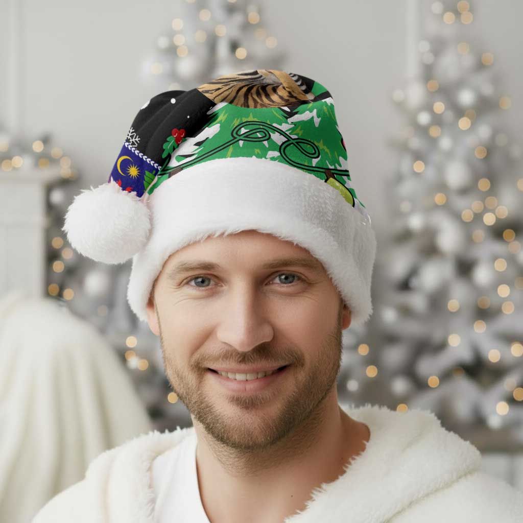 Malaysia Christmas Santa Hat with Tiger Santa Hat Snowflakes and Holiday Tree Pattern - Wonder Print Shop