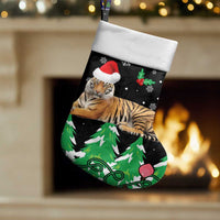 Malaysia Christmas Stocking with Tiger Santa Hat Snowflakes and Holiday Tree Pattern - Wonder Print Shop
