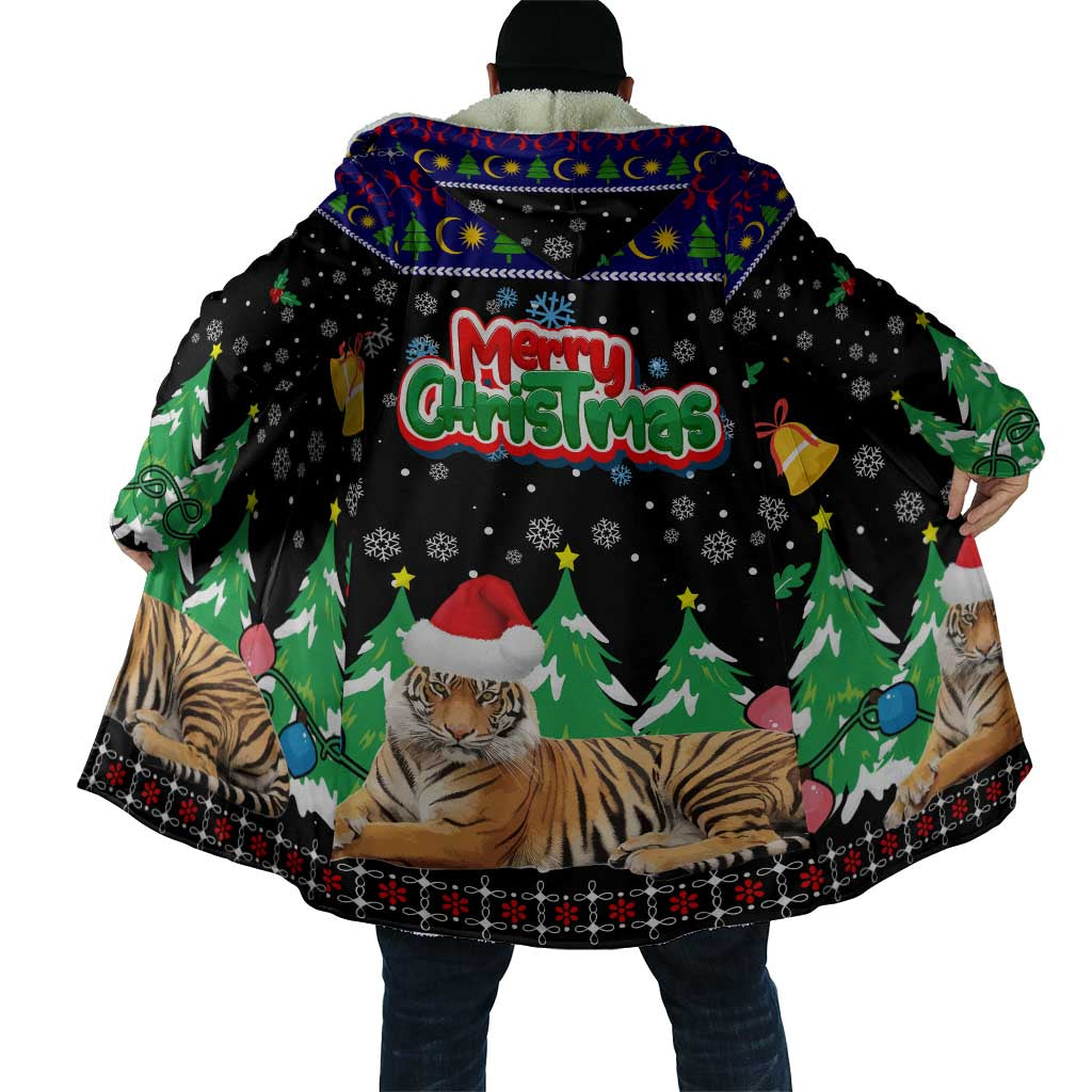 Malaysia Christmas Cloak with Tiger Santa Hat Snowflakes and Holiday Tree Pattern - Wonder Print Shop