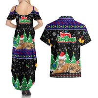 Malaysia Christmas Couples Matching Summer Maxi Dress and Hawaiian Shirt with Tiger Santa Hat Snowflakes and Holiday Tree Pattern - Wonder Print Shop