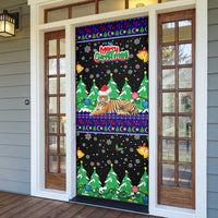 Malaysia Christmas Door Cover with Tiger Santa Hat Snowflakes and Holiday Tree Pattern - Wonder Print Shop