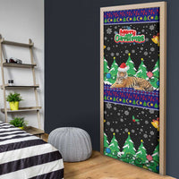 Malaysia Christmas Door Cover with Tiger Santa Hat Snowflakes and Holiday Tree Pattern - Wonder Print Shop