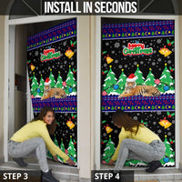 Malaysia Christmas Door Cover with Tiger Santa Hat Snowflakes and Holiday Tree Pattern - Wonder Print Shop