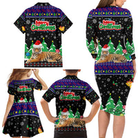 Malaysia Christmas Family Matching Long Sleeve Bodycon Dress and Hawaiian Shirt with Tiger Santa Hat Snowflakes and Holiday Tree Pattern - Wonder Print Shop