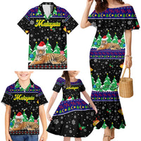 Malaysia Christmas Family Matching Mermaid Dress and Hawaiian Shirt with Tiger Santa Hat Snowflakes and Holiday Tree Pattern - Wonder Print Shop