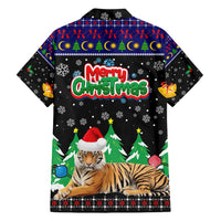 Malaysia Christmas Family Matching Short Sleeve Bodycon Dress and Hawaiian Shirt with Tiger Santa Hat Snowflakes and Holiday Tree Pattern - Wonder Print Shop