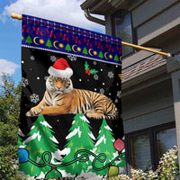 Malaysia Christmas Garden Flag with Tiger Santa Hat Snowflakes and Holiday Tree Pattern - Wonder Print Shop