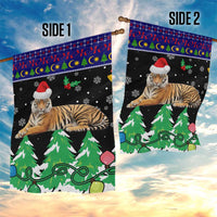 Malaysia Christmas Garden Flag with Tiger Santa Hat Snowflakes and Holiday Tree Pattern - Wonder Print Shop