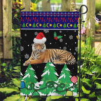 Malaysia Christmas Garden Flag with Tiger Santa Hat Snowflakes and Holiday Tree Pattern - Wonder Print Shop