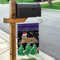 Malaysia Christmas Garden Flag with Tiger Santa Hat Snowflakes and Holiday Tree Pattern - Wonder Print Shop
