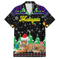 Malaysia Christmas Hawaiian Shirt with Tiger Santa Hat Snowflakes and Holiday Tree Pattern - Wonder Print Shop