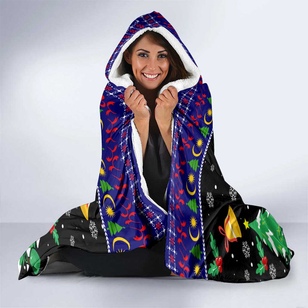 Malaysia Christmas Hooded Blanket with Tiger Santa Hat Snowflakes and Holiday Tree Pattern - Wonder Print Shop