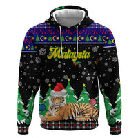 Malaysia Christmas Hoodie with Tiger Santa Hat Snowflakes and Holiday Tree Pattern - Wonder Print Shop