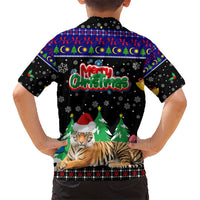 Malaysia Christmas Kid Hawaiian Shirt with Tiger Santa Hat Snowflakes and Holiday Tree Pattern - Wonder Print Shop
