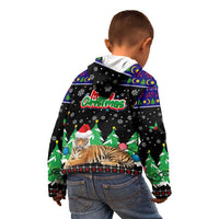 Malaysia Christmas Kid Hoodie with Tiger Santa Hat Snowflakes and Holiday Tree Pattern - Wonder Print Shop