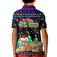 Malaysia Christmas Kid Polo Shirt with Tiger Santa Hat Snowflakes and Holiday Tree Pattern - Wonder Print Shop
