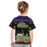 Malaysia Christmas Kid T Shirt with Tiger Santa Hat Snowflakes and Holiday Tree Pattern - Wonder Print Shop