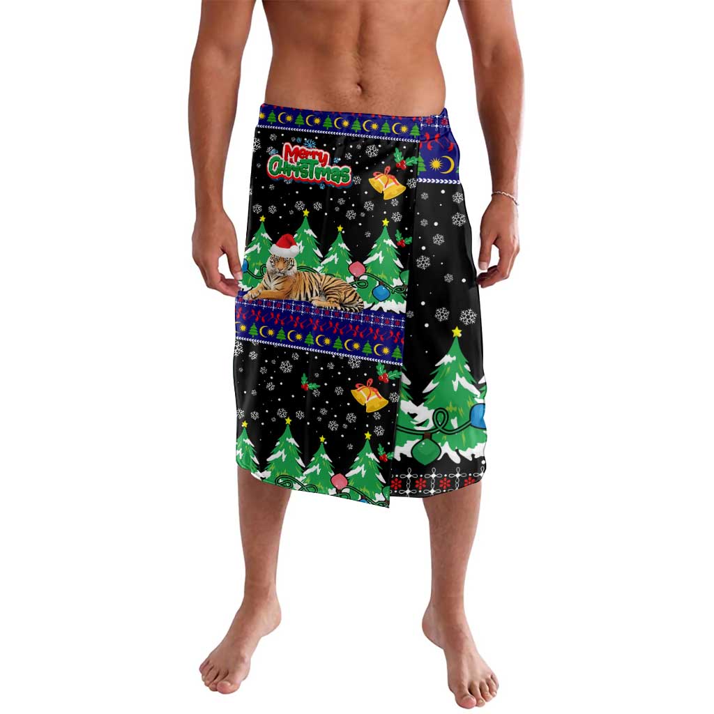 Malaysia Christmas Lavalava with Tiger Santa Hat Snowflakes and Holiday Tree Pattern - Wonder Print Shop